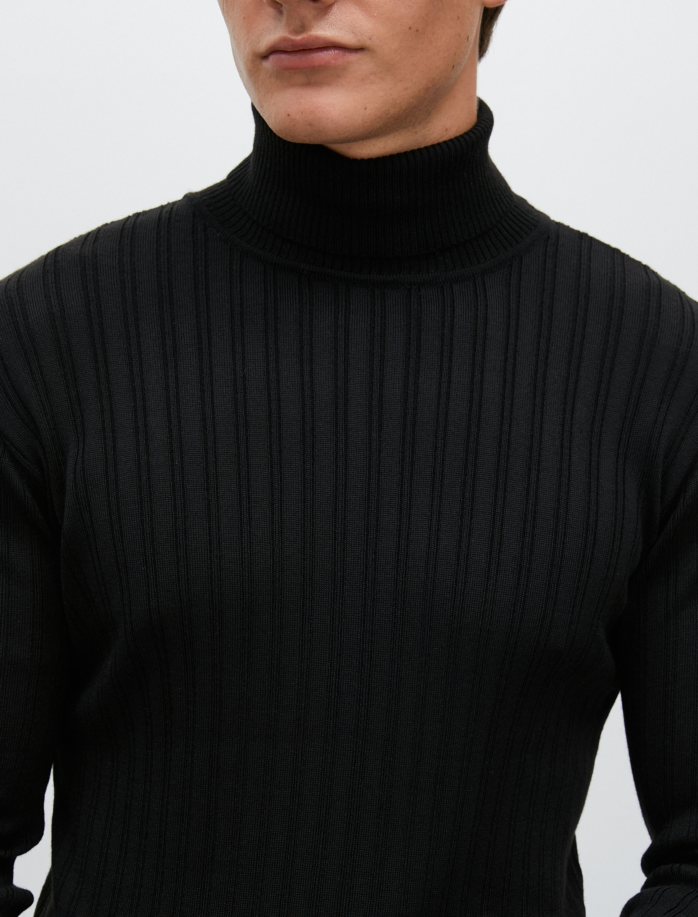 Boğazlı Kazak Triko Basic Dokulu Uzun Kollu