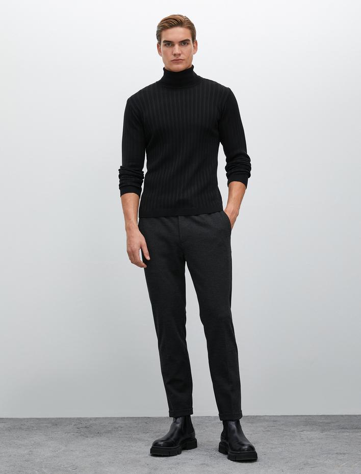  Boğazlı Kazak Triko Basic Dokulu Uzun Kollu