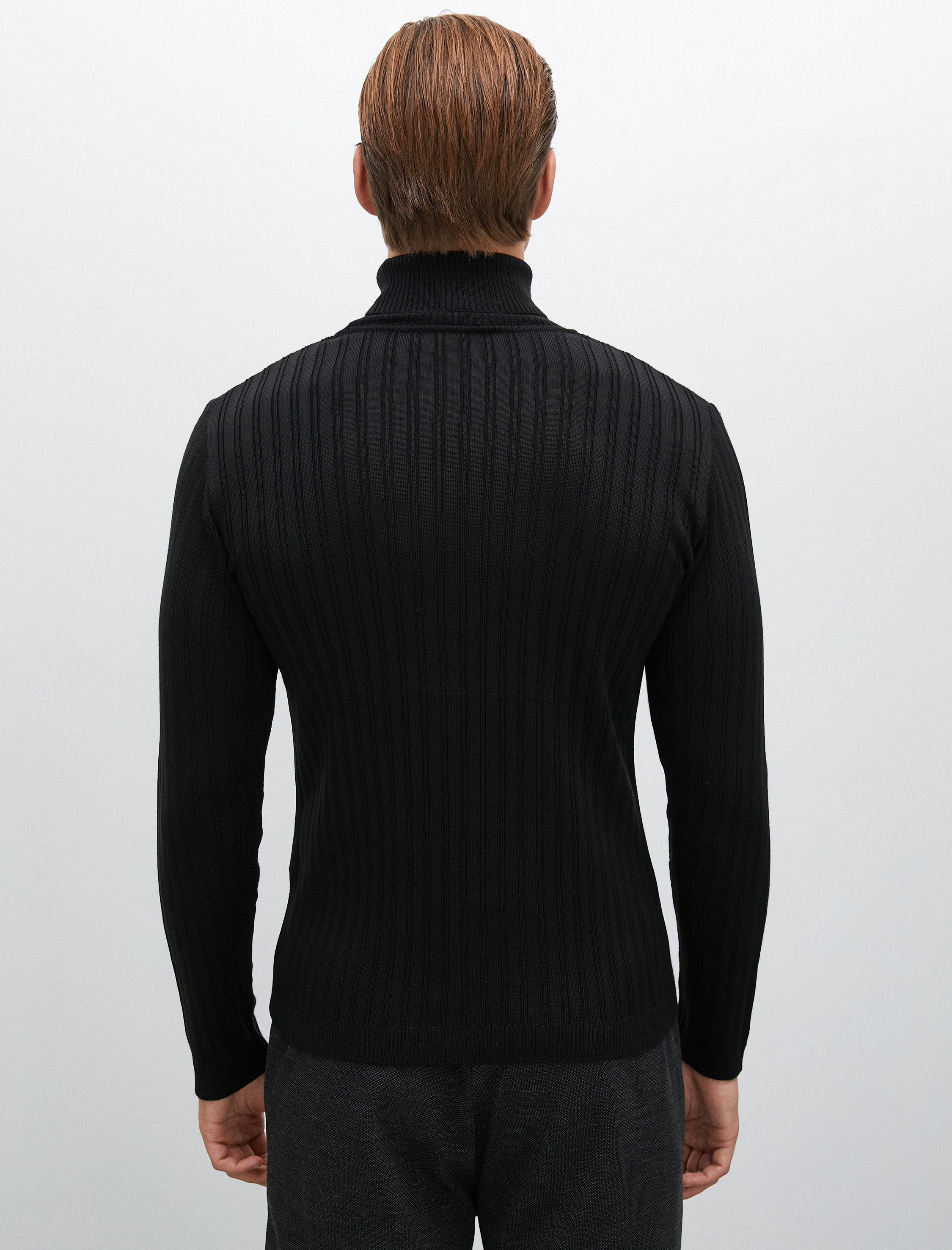 Boğazlı Kazak Triko Basic Dokulu Uzun Kollu