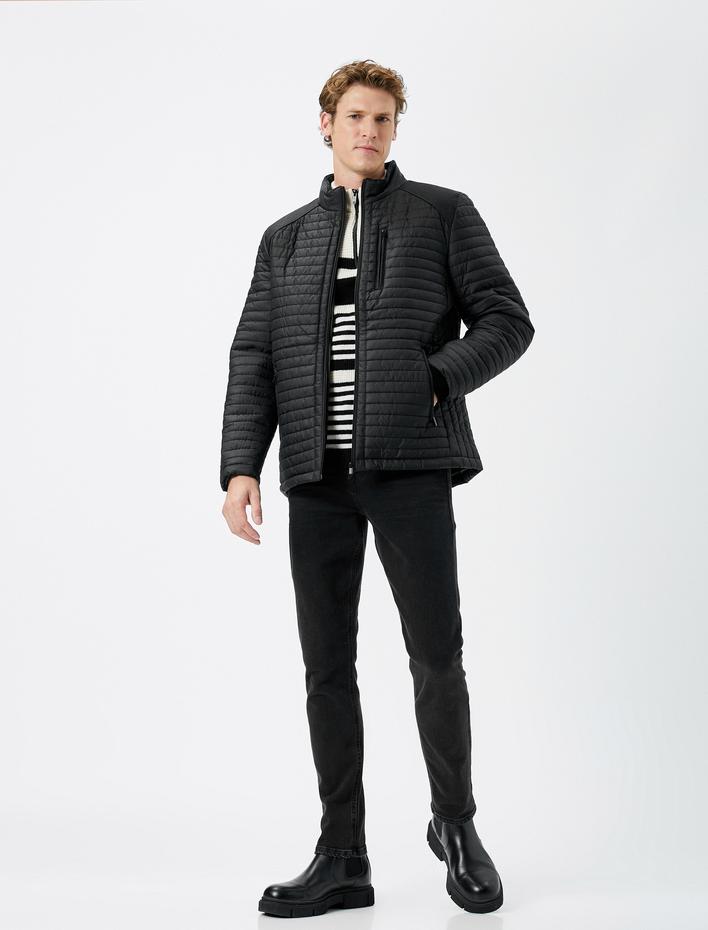  Mevsimlik Ceket Dik Yaka Fermuarlı Cep Detaylı