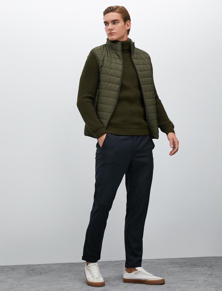  Kumaş Pantolon Beli Lastikli Düğmeli Dar Kesim Cep Detaylı