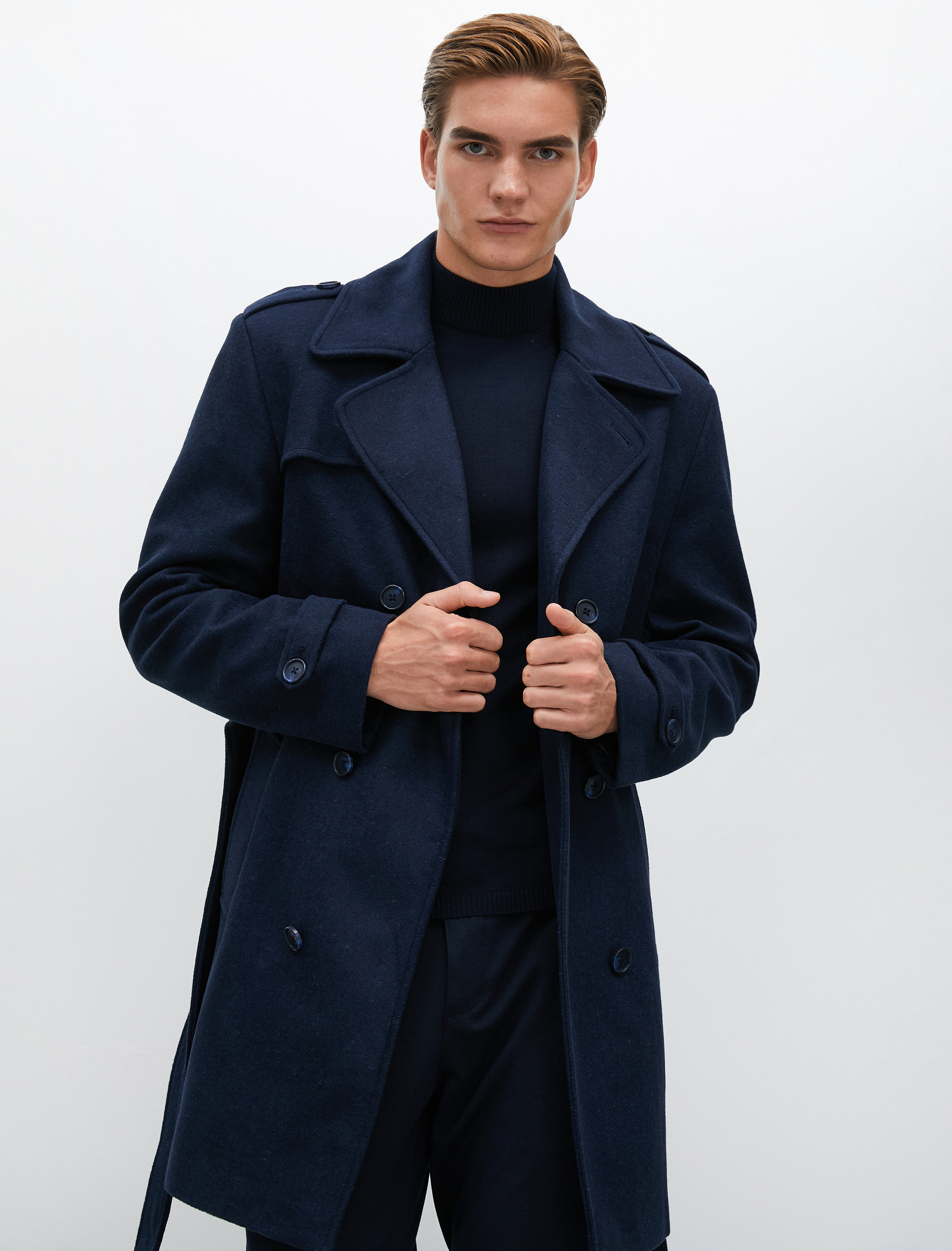   Kruvaze Kaban Kemer Detaylı Düğmeli Cepli