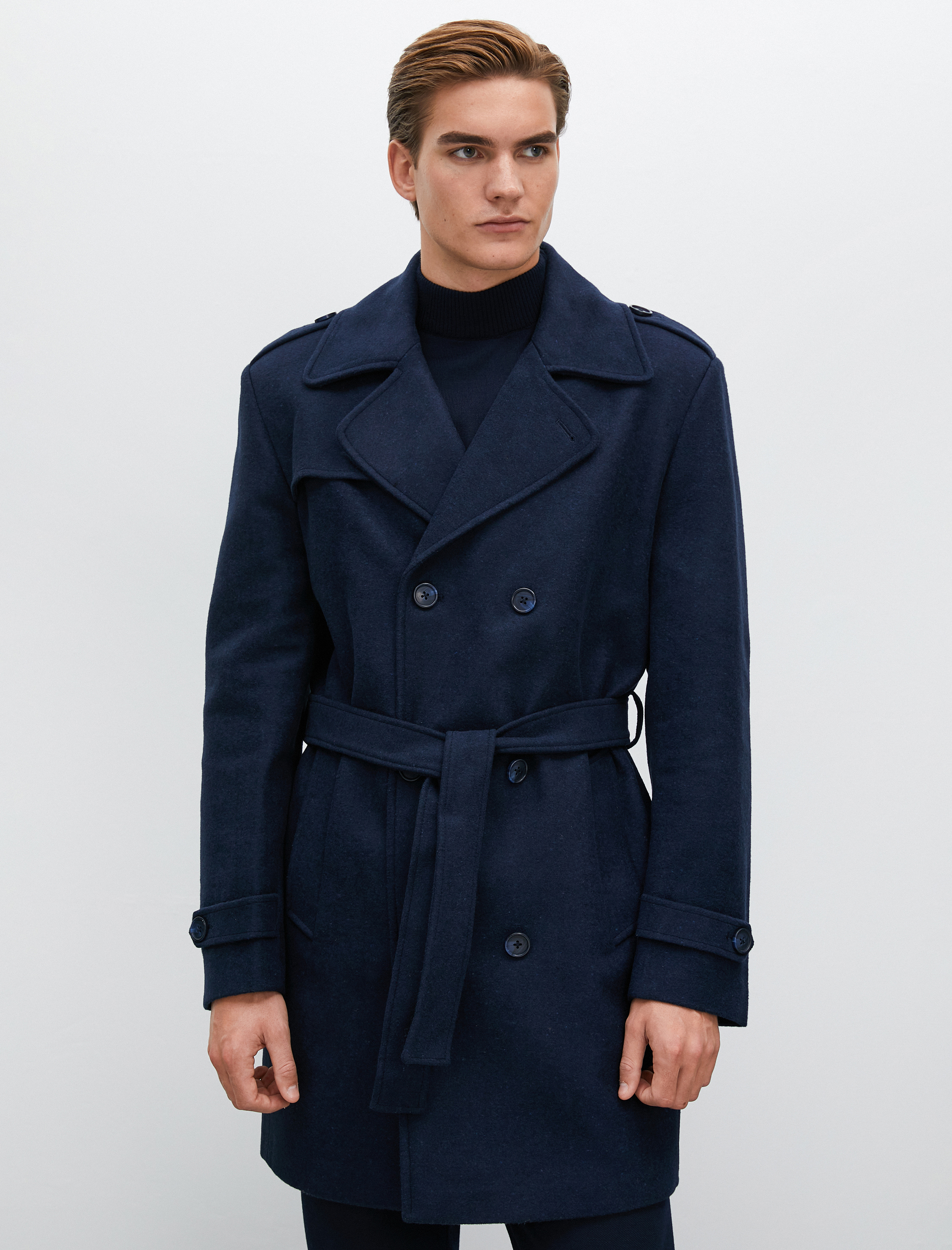   Kruvaze Kaban Kemer Detaylı Düğmeli Cepli