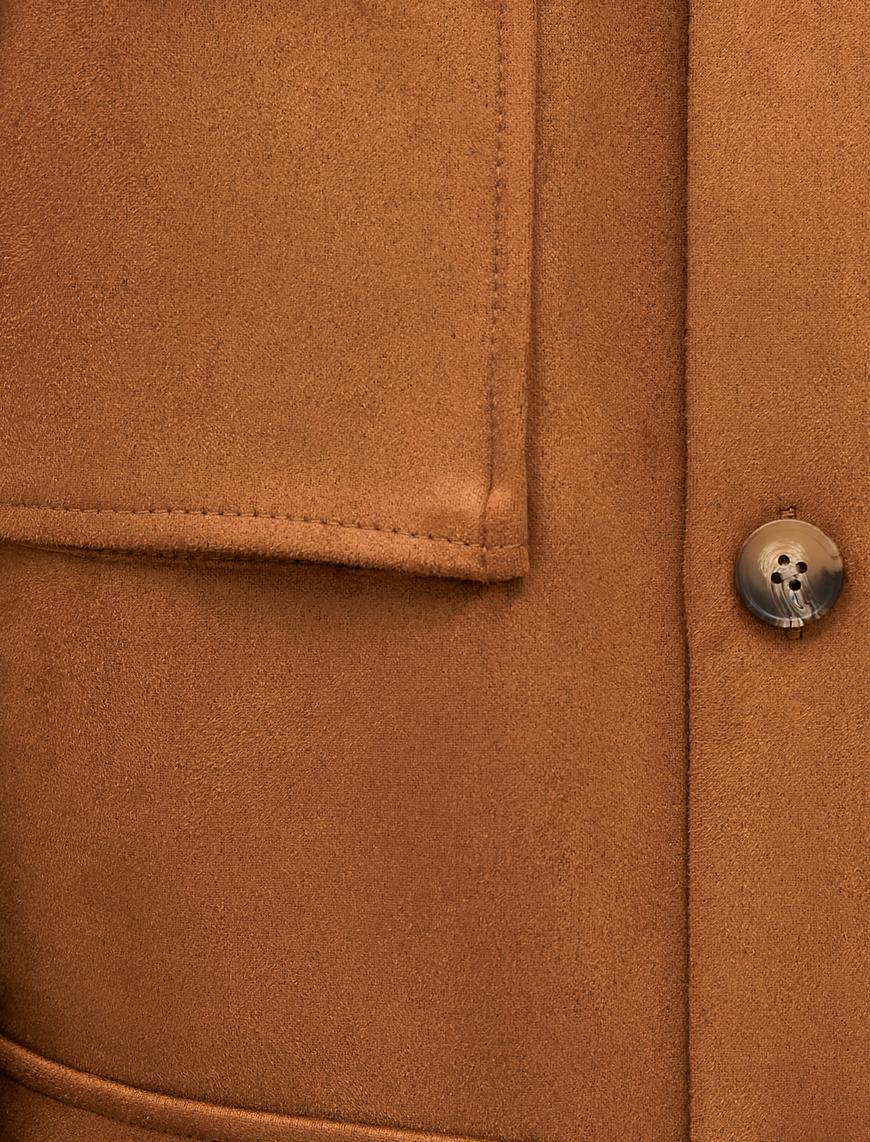   Gömlek Ceket Süet Görünümlü Kapaklı Cepli Düğmeli Klasik Yaka