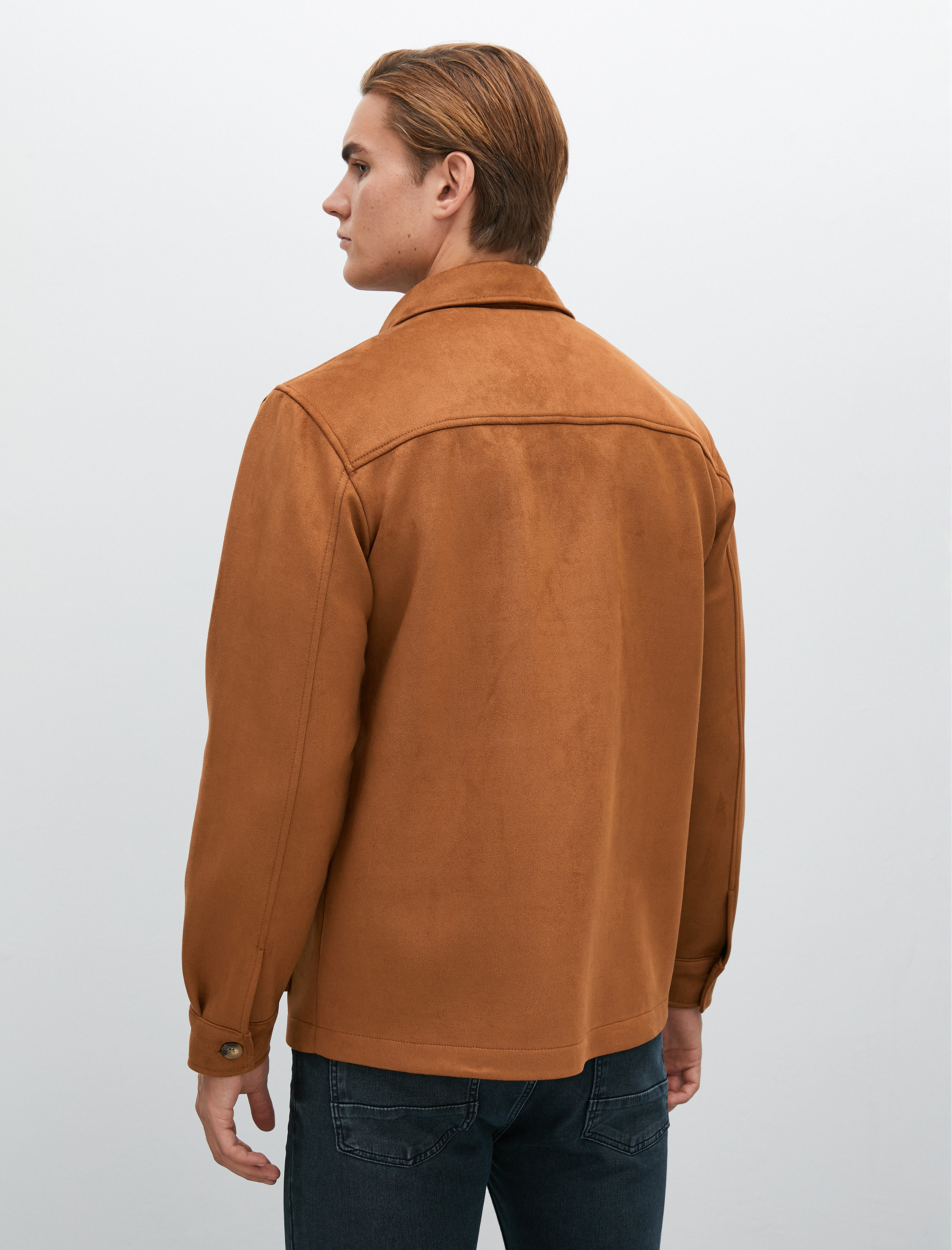   Gömlek Ceket Süet Görünümlü Kapaklı Cepli Düğmeli Klasik Yaka