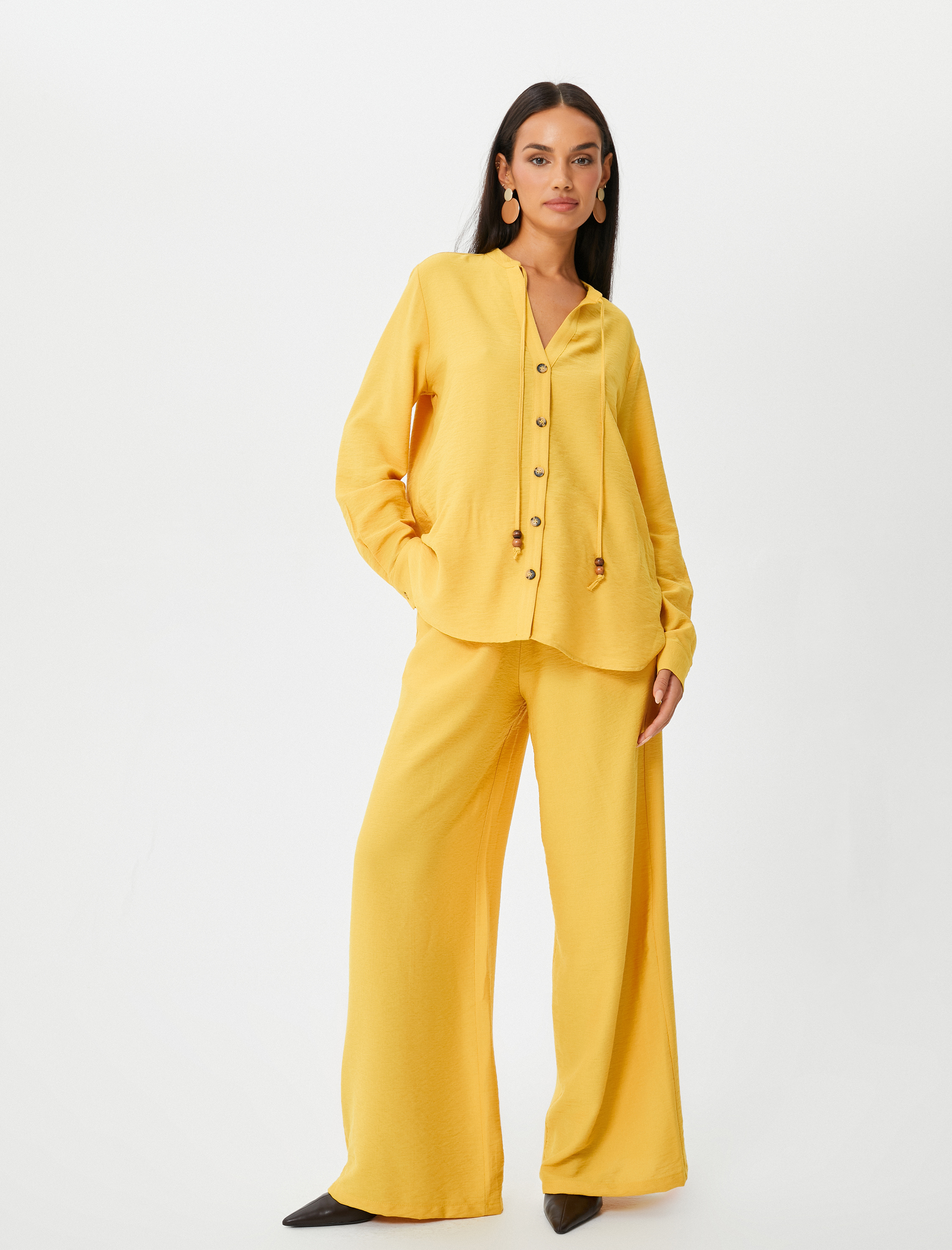   Palazzo Pantolon Yüksek Bel Bol Paça Lastikli