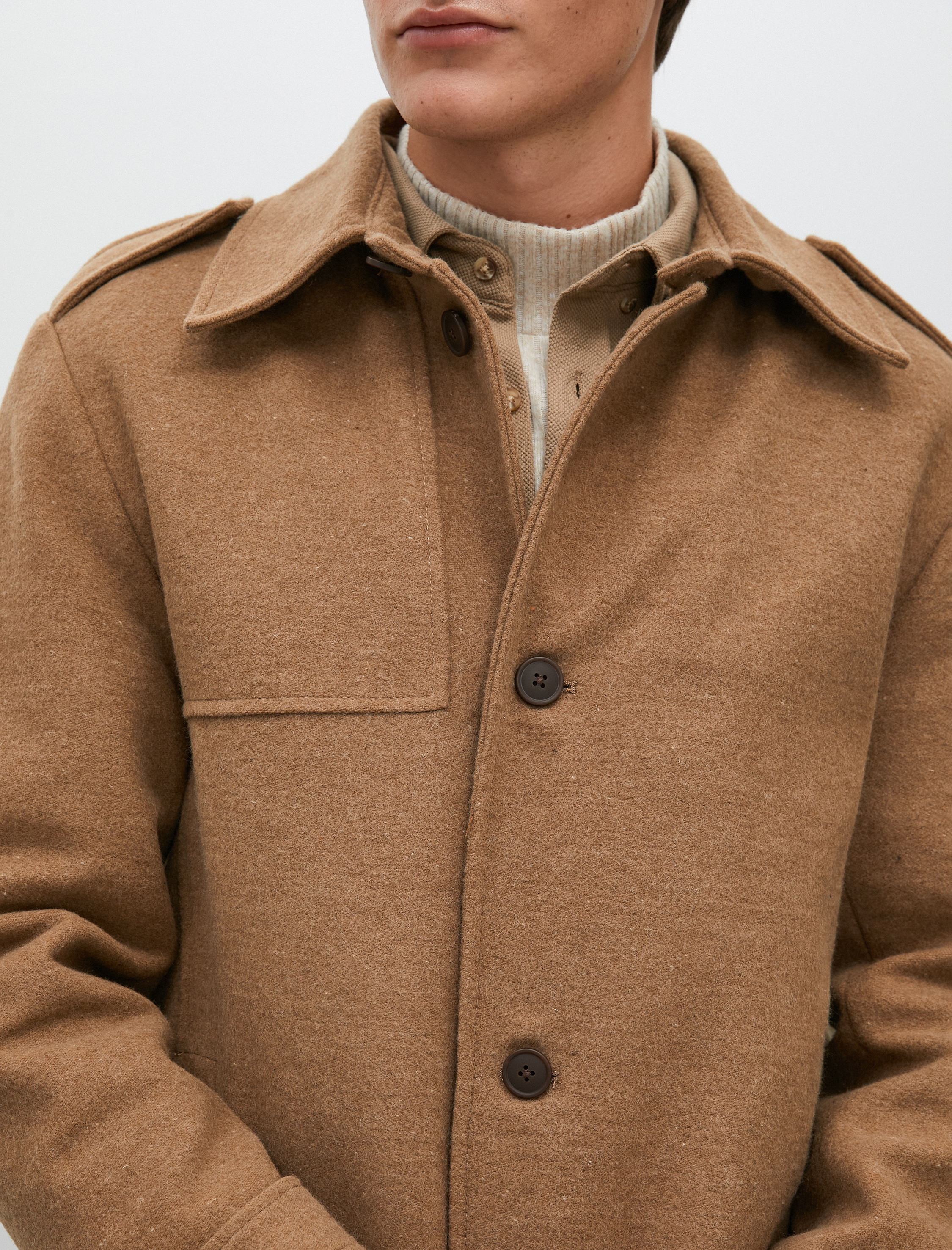   Uzun Kaban Kaşe Düğme Detaylı Cepli Klasik Yaka