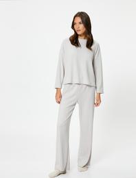 Pijama Üstü Uzun Kollu Bisiklet Yaka Dokulu Rahat Kesim
