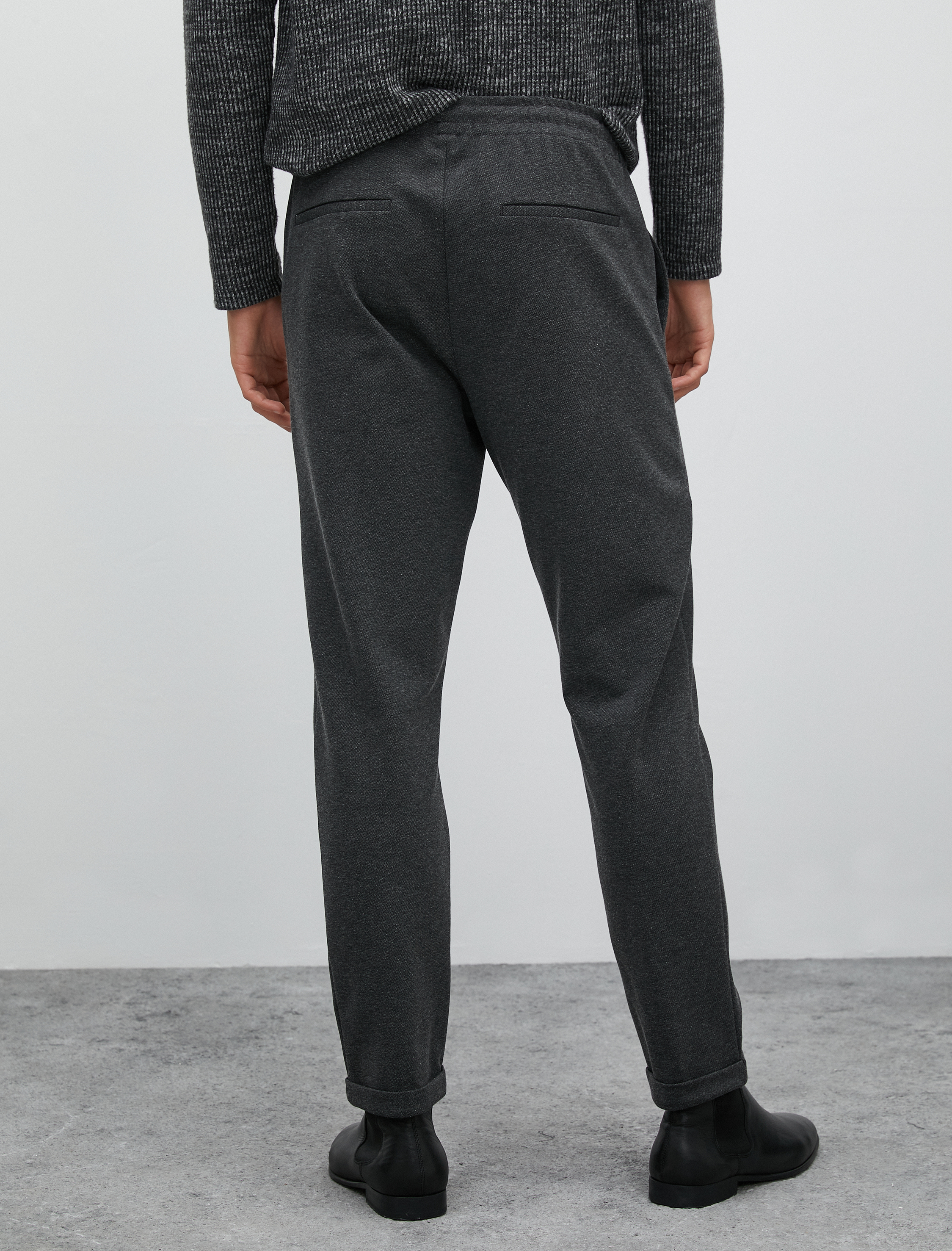   Basic Dokuma Pantolon Slim Fit Beli Bağcıklı Cepli Katlı Paça