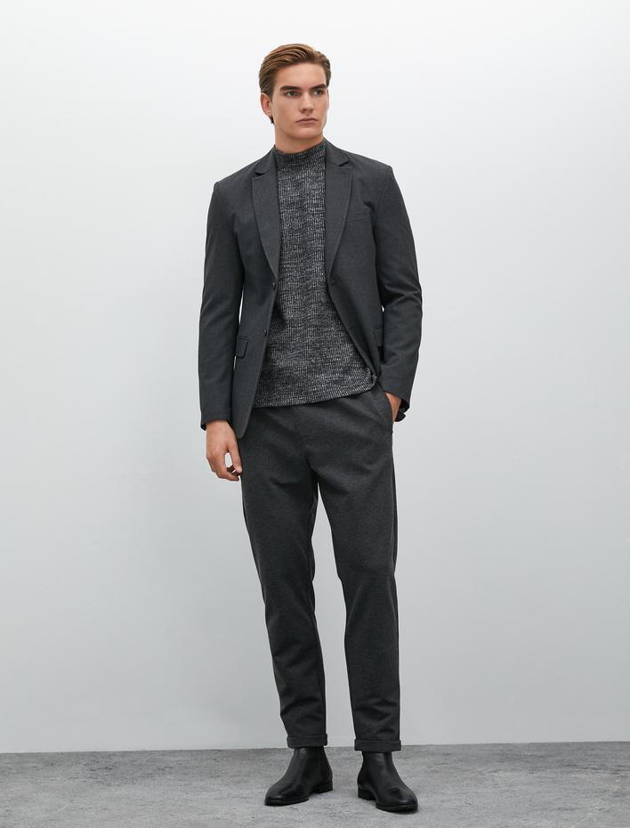  Basic Dokuma Pantolon Slim Fit Beli Bağcıklı Cepli Katlı Paça