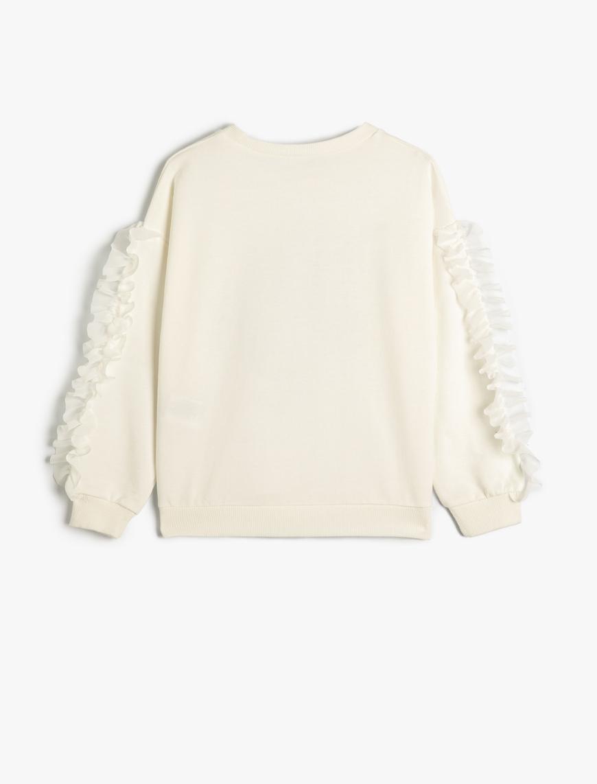  Kız Çocuk Sweatshirt Uzun Kollu Parlak Unicorn Baskılı Püskül Detaylı Pamuklu
