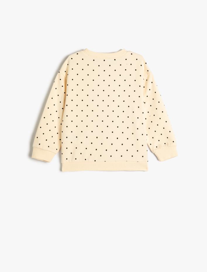 Kız Bebek Puantiyeli Sweatshirt Uzun Kollu Bisiklet Yaka Pamuklu Şardonlu