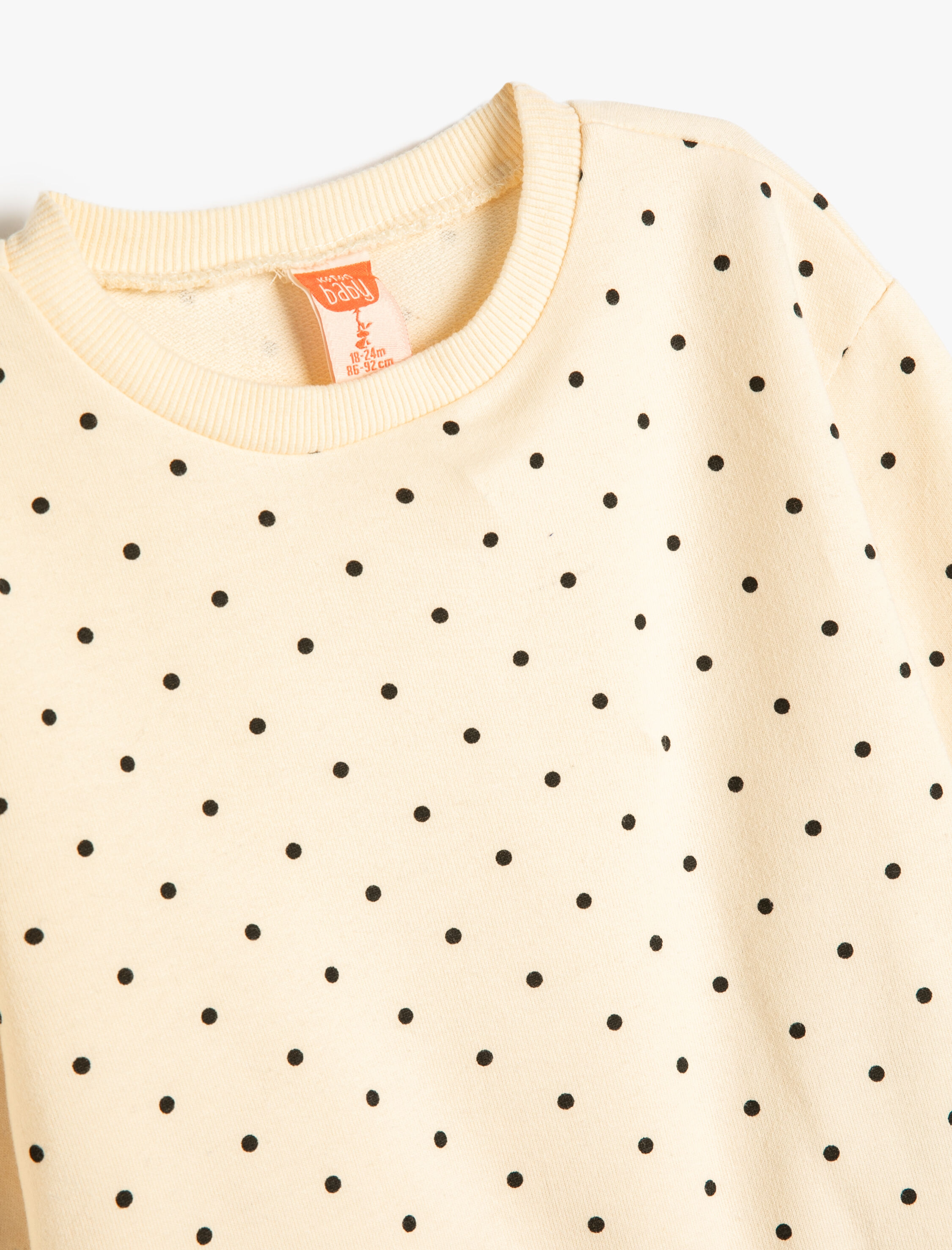  Kız Bebek Puantiyeli Sweatshirt Uzun Kollu Bisiklet Yaka Pamuklu Şardonlu