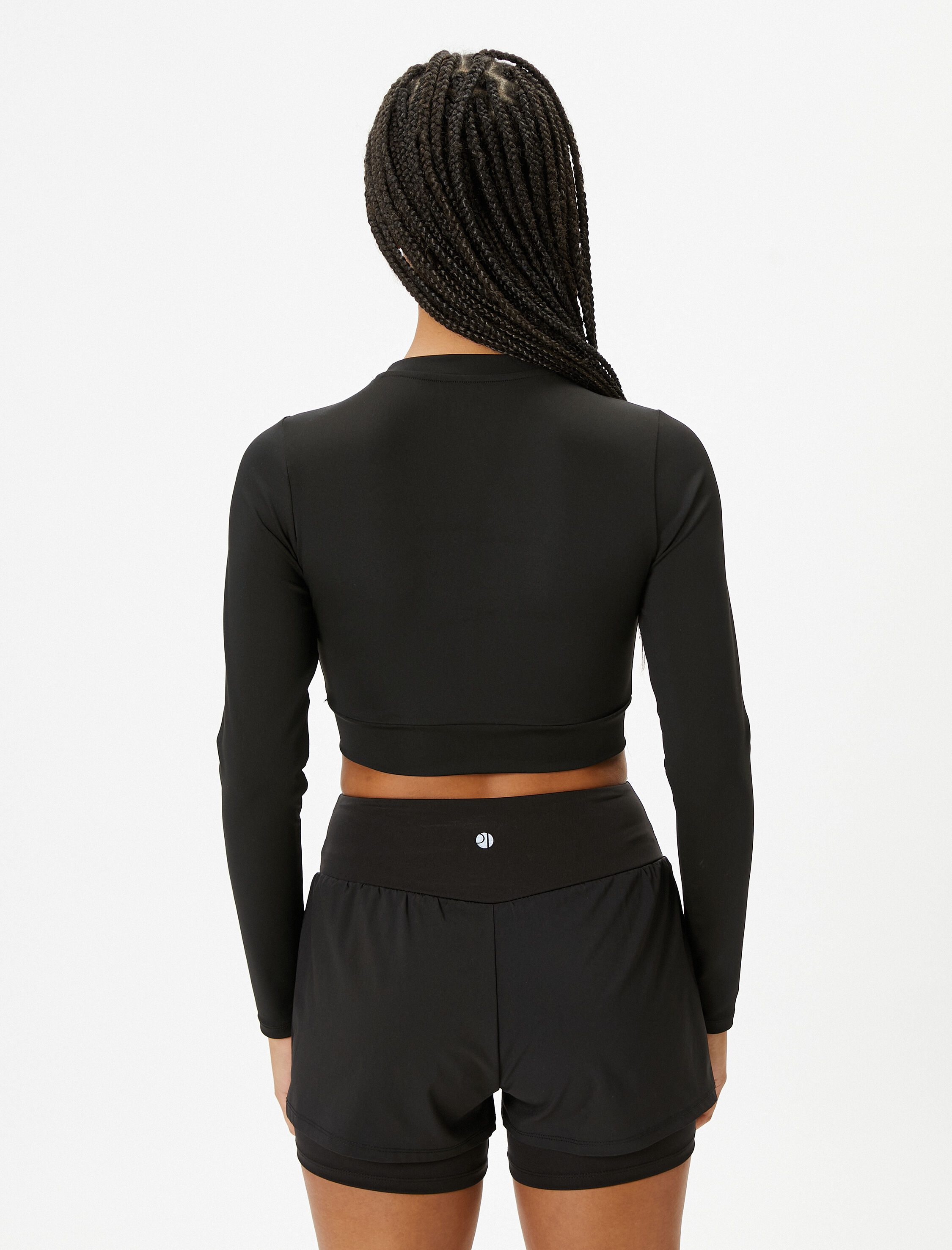   Uzun Kollu Crop Spor Tişört Dar Kalıp Asimetrik Kesim Bisiklet Yaka