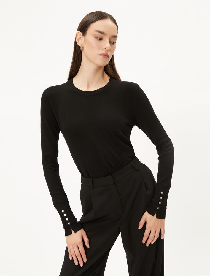  Triko Kazak Bisiklet Yaka Kolları Düğmeli Regular Fit