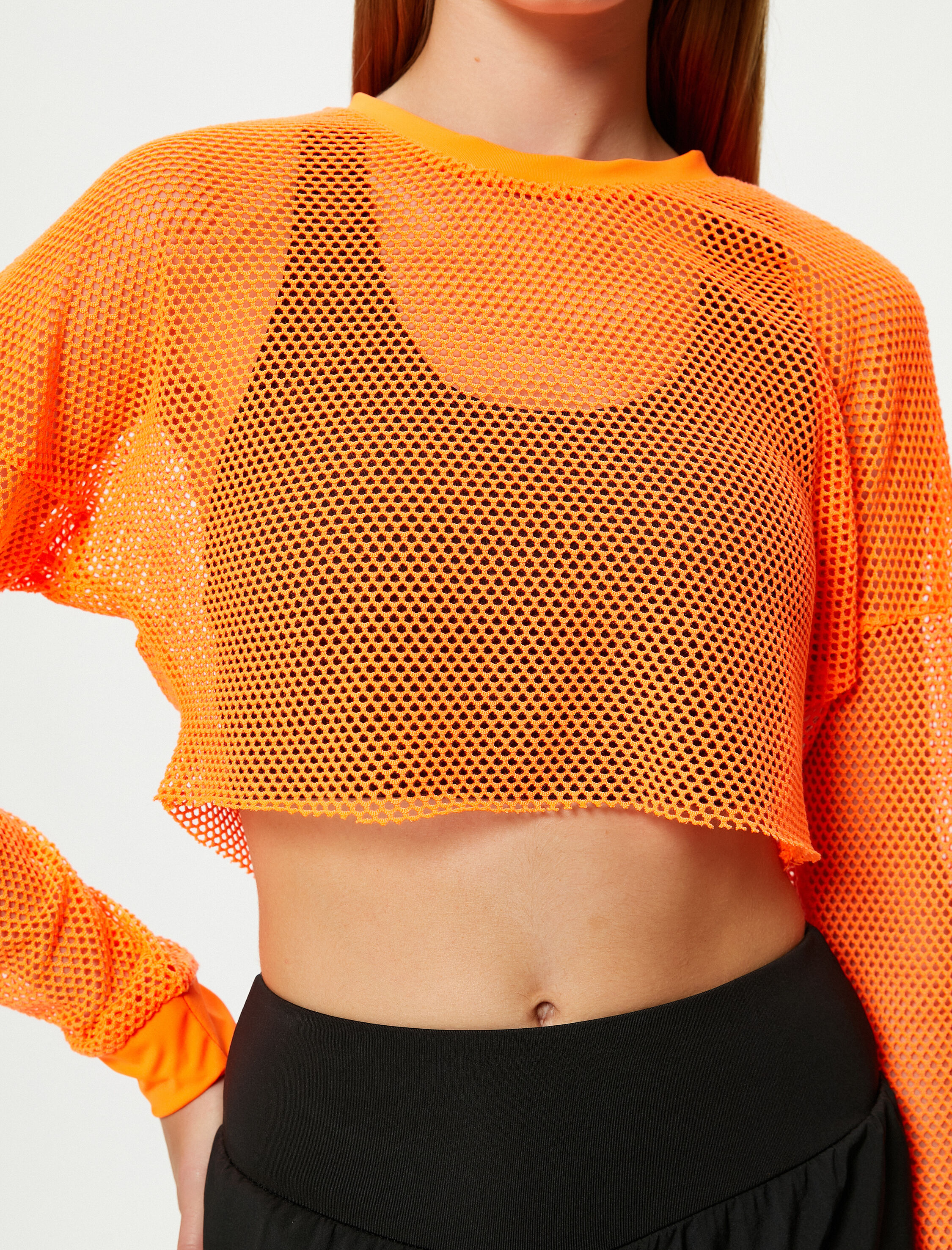   Crop File Tişört Uzun Kollu Bisiklet Yaka