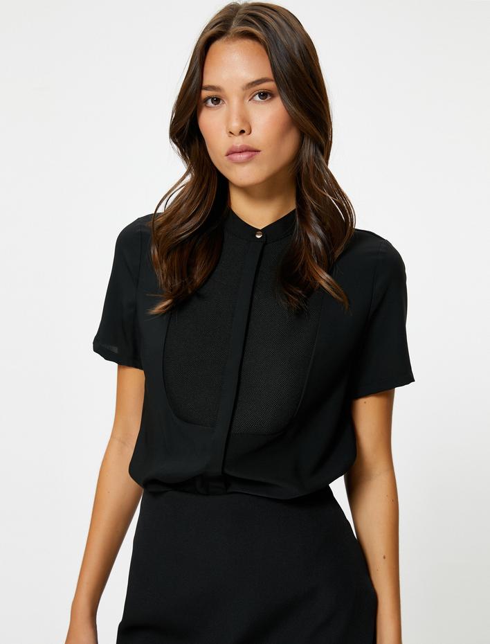  Kısa Kollu Gömlek Hakim Yaka Roba Detaylı Regular Fit