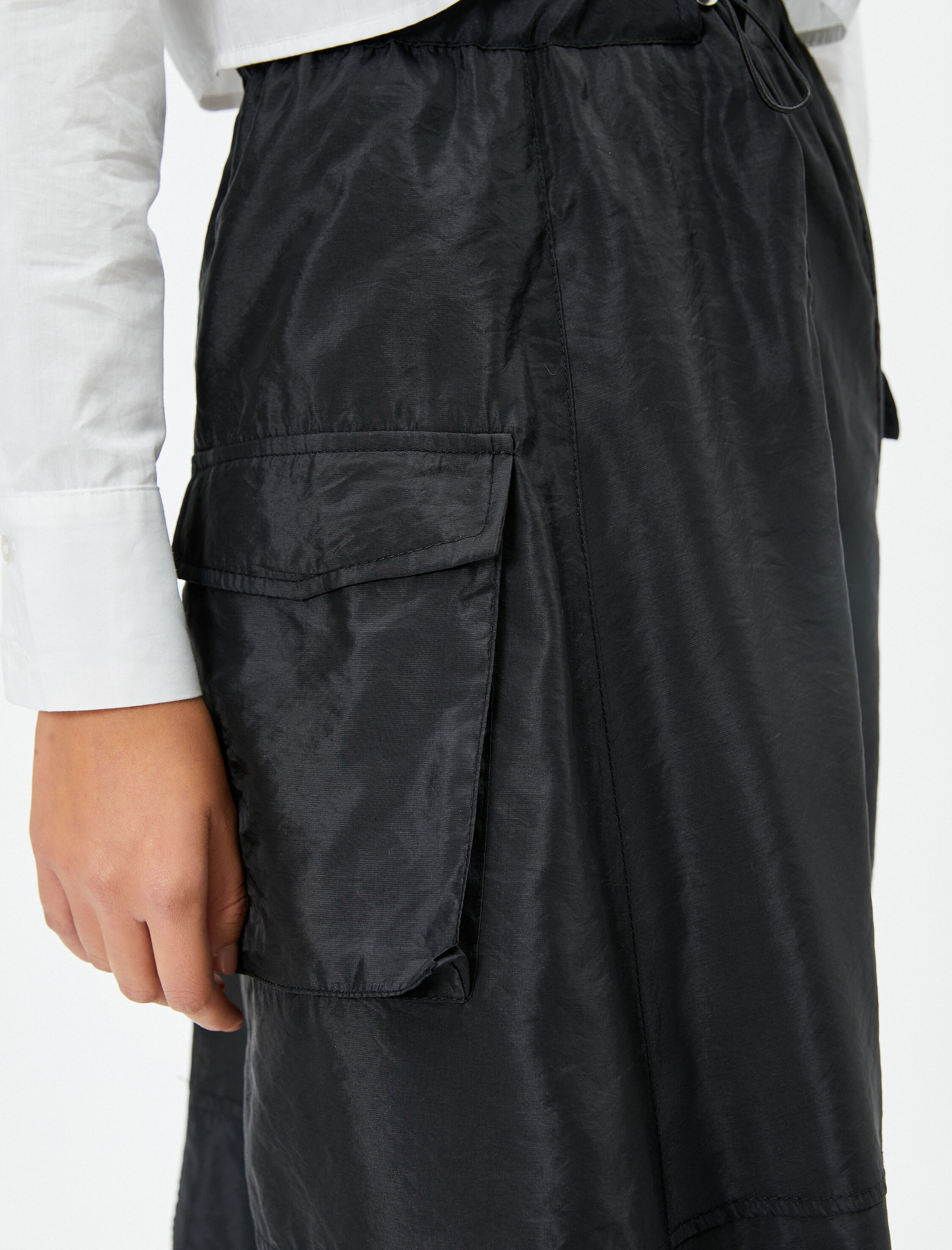   Midi Poplin Etek Cep Detaylı Beli Lastikli Stoperli