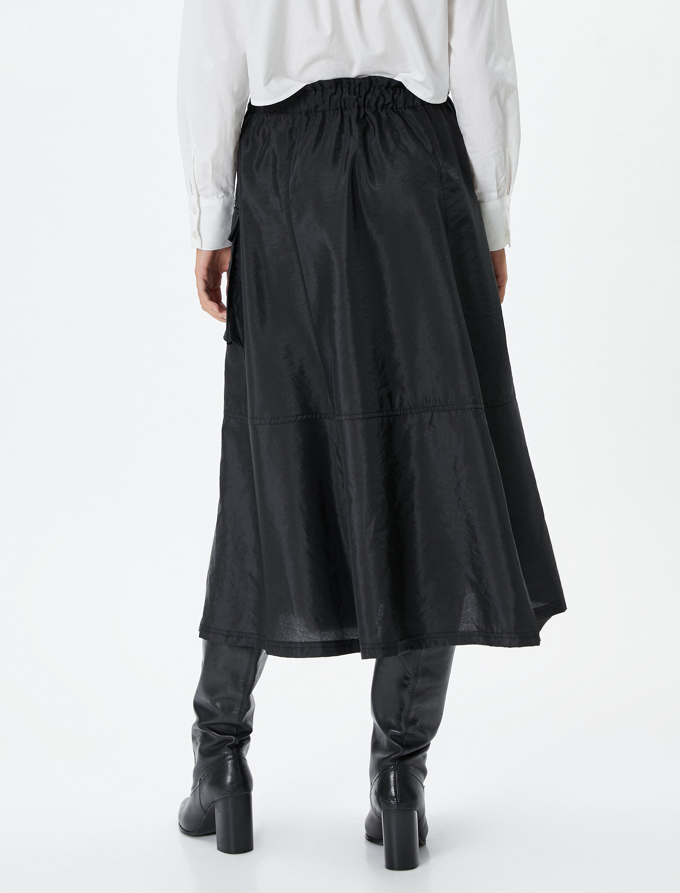   Midi Poplin Etek Cep Detaylı Beli Lastikli Stoperli