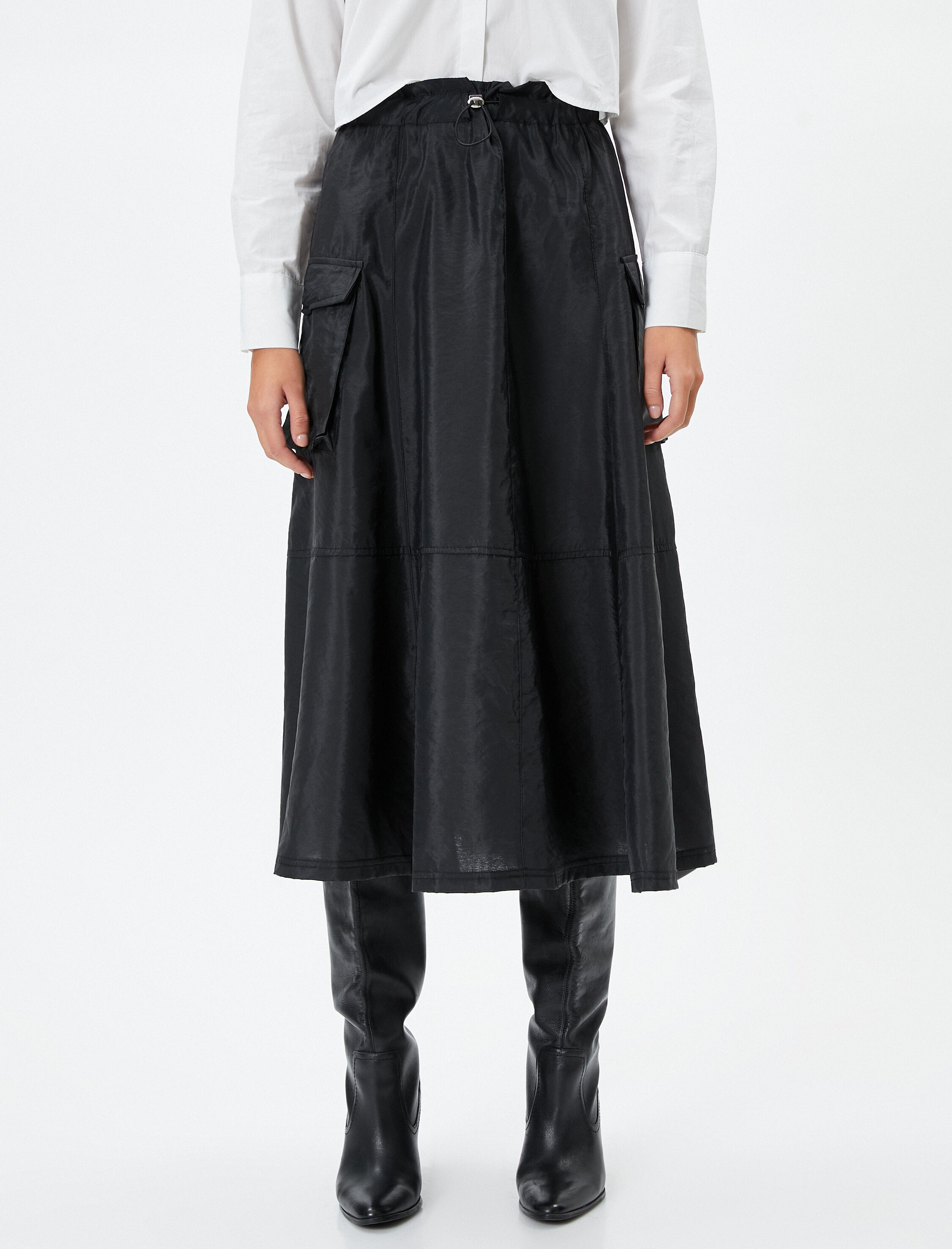   Midi Poplin Etek Cep Detaylı Beli Lastikli Stoperli