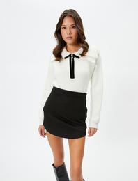 Polo Yaka Kazak Broş Detaylı Örgü Uzun Kollu