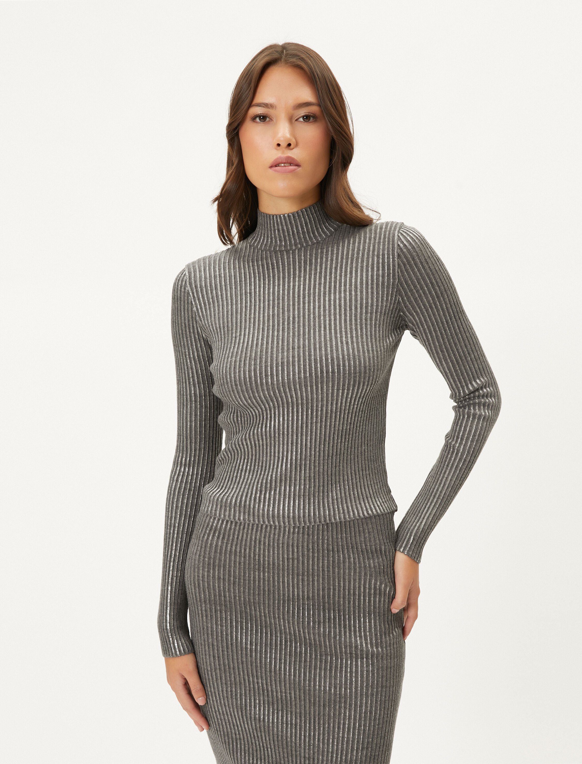   Triko Kazak Yarım Balıkçı Yaka Metalik Varaklı Regular Fit Kaşmir Dokulu