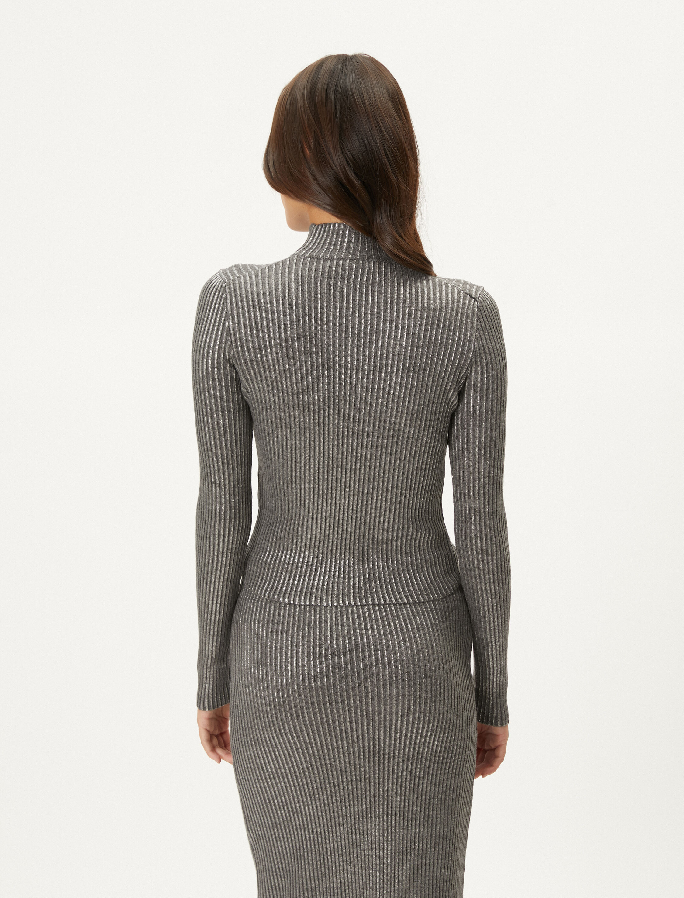   Triko Kazak Yarım Balıkçı Yaka Metalik Varaklı Regular Fit Kaşmir Dokulu