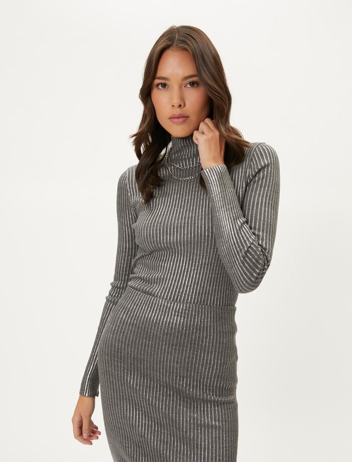  Triko Kazak Yarım Balıkçı Yaka Metalik Varaklı Regular Fit Kaşmir Dokulu