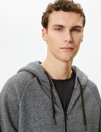 Oversize Fermuarlı Sweatshirt Kapşonlu Kırçıllı Cep Detaylı Şardonlu