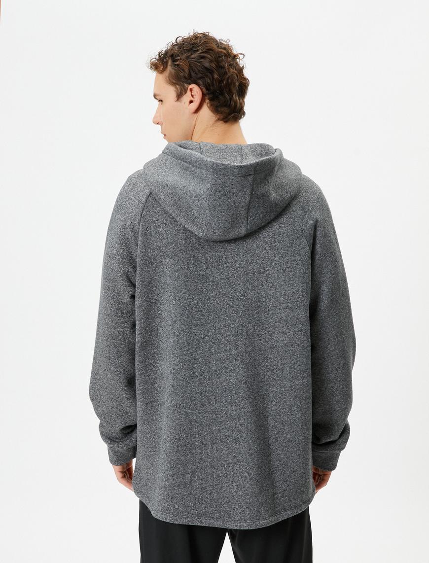  Oversize Fermuarlı Sweatshirt Kapşonlu Kırçıllı Cep Detaylı Şardonlu