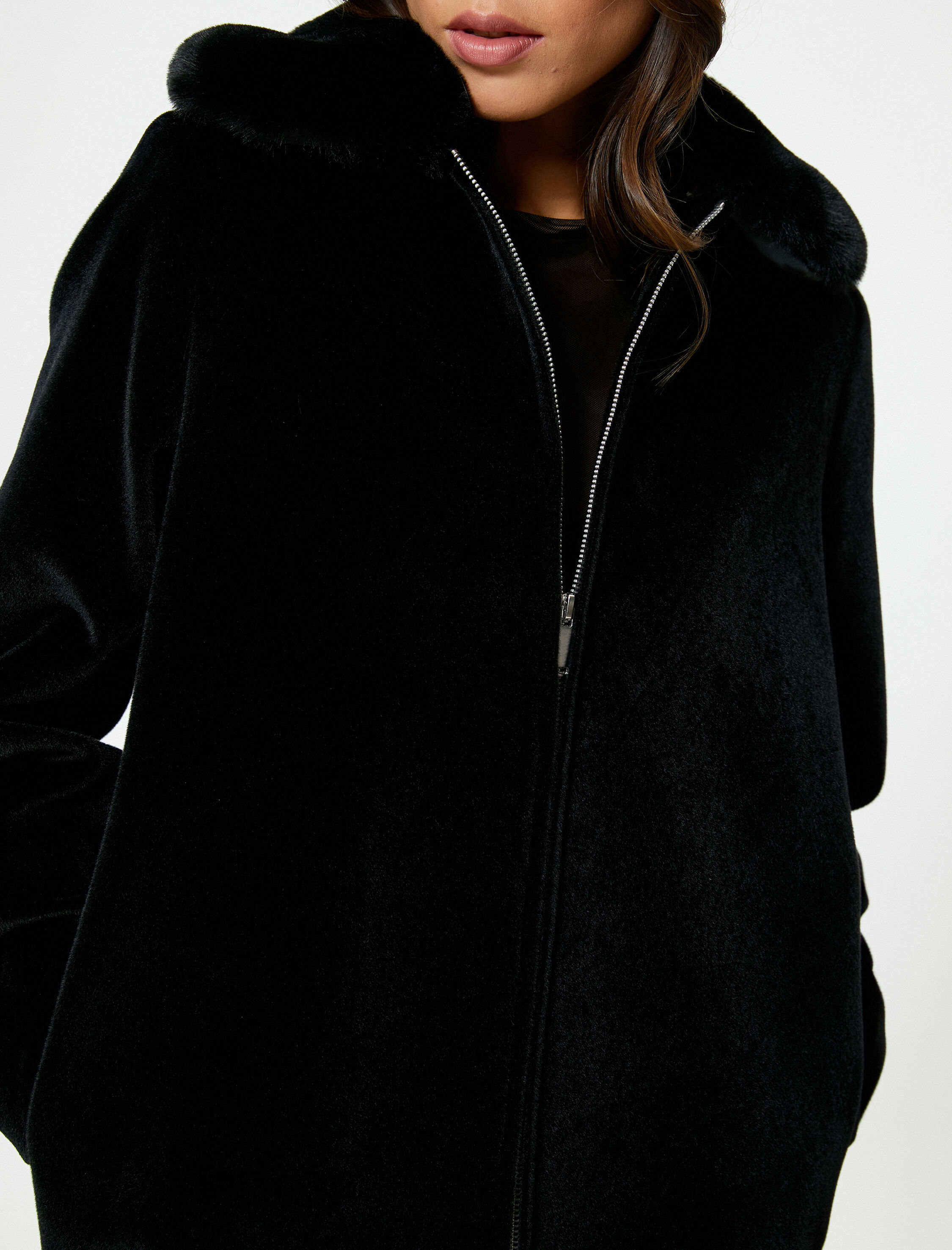   Peluş Kaban Fermuarlı Çıkarılabilir Suni Kürklü Cepli