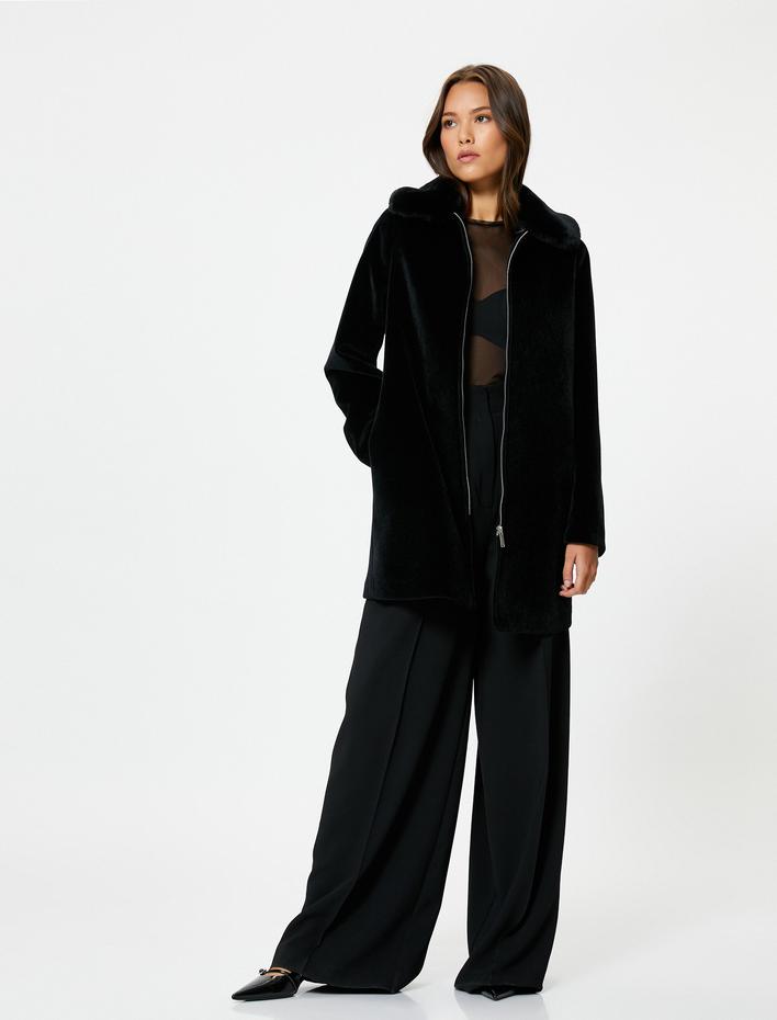  Peluş Kaban Fermuarlı Çıkarılabilir Suni Kürklü Cepli