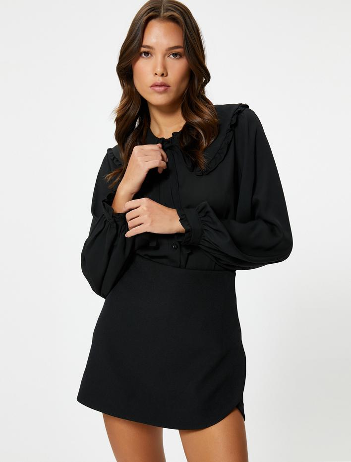  Bebe Yaka Gömlek Bağlama Detaylı Fırfırlı Balon Kollu Düğmeli