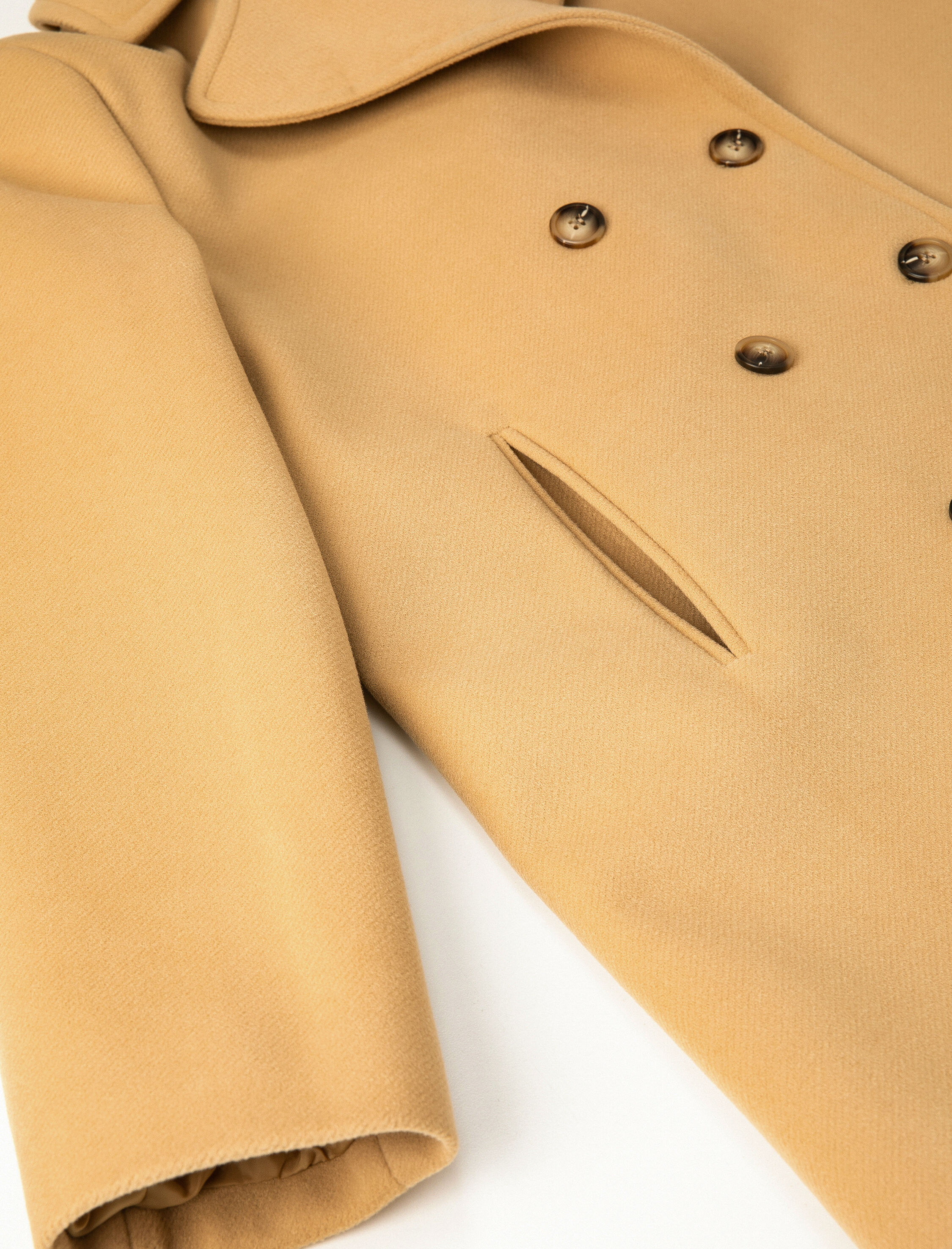   Kaşe Kaban Kruvaze Düğmeli Cep Detaylı