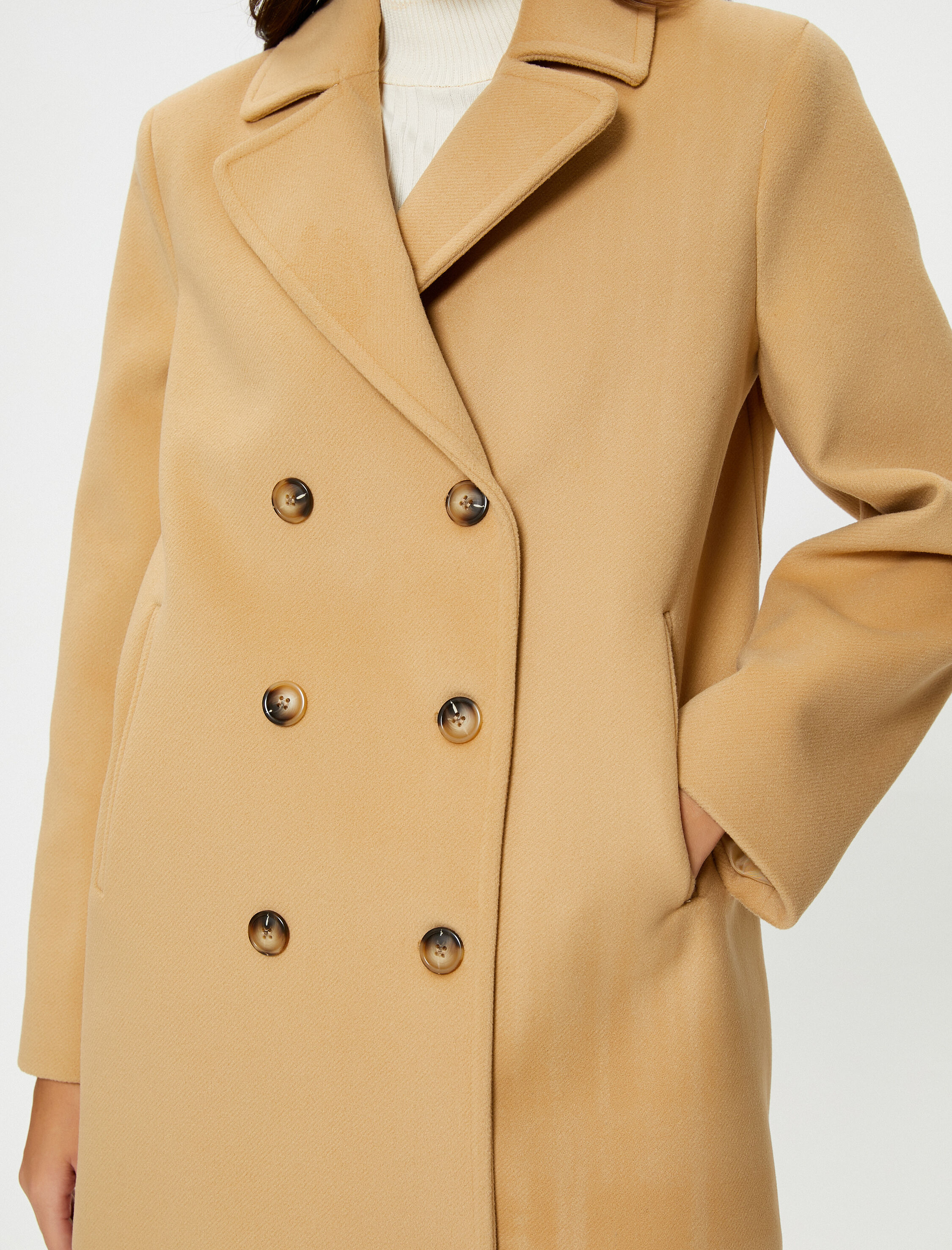   Kaşe Kaban Kruvaze Düğmeli Cep Detaylı