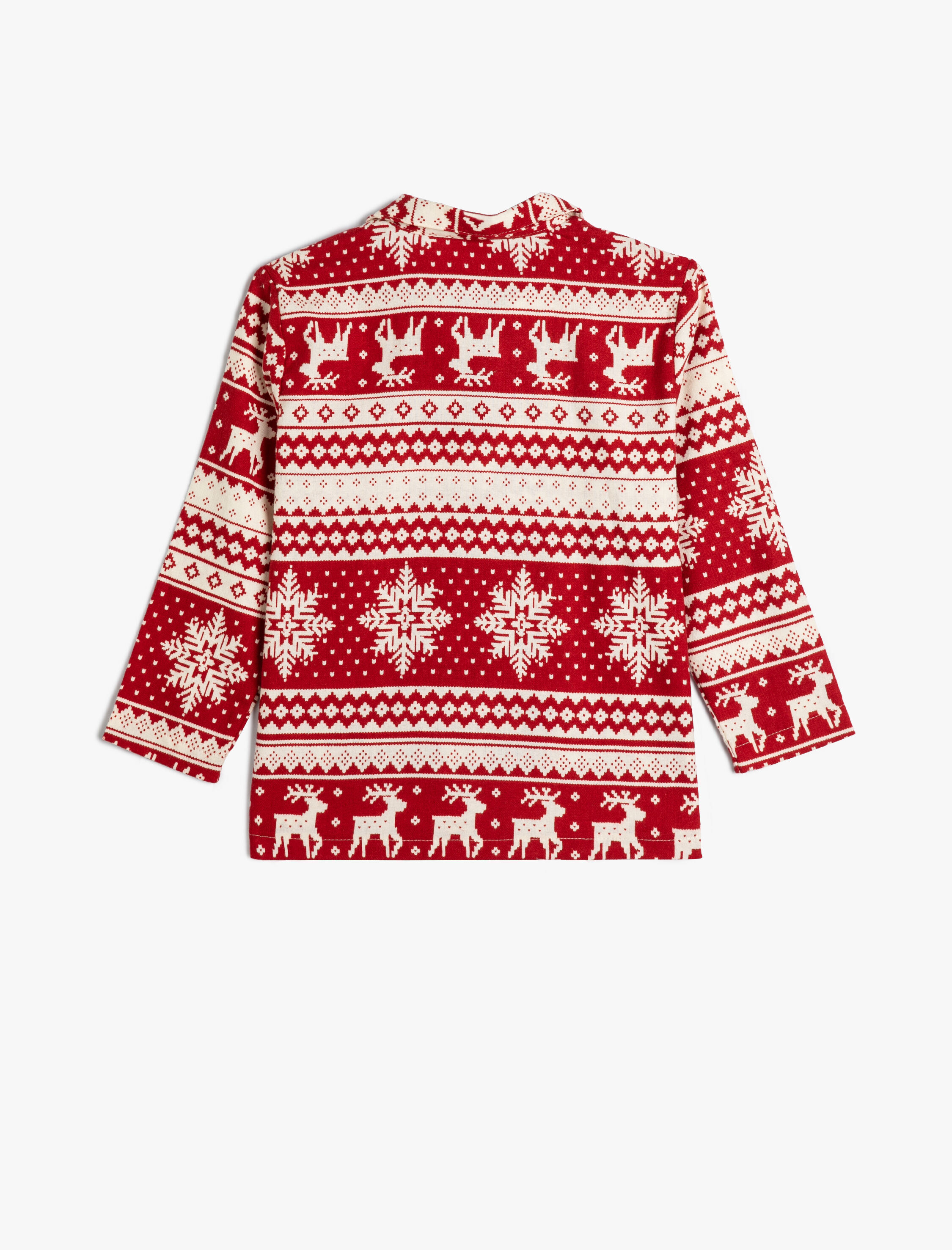 Yılbaşı Temalı Pijama Üstü Baskılı Uzun Kollu Pamuklu