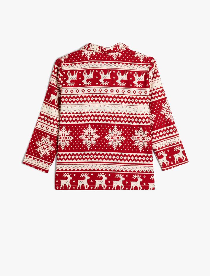  Yılbaşı Temalı Pijama Üstü Baskılı Uzun Kollu Pamuklu