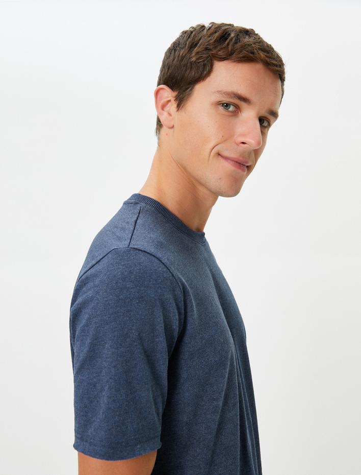  Yıkamalı Tişört Basic Bisiklet Yaka Kısa Kollu