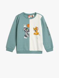 Tom ve Jerry Sweat Lisanslı Uzun Kollu Bisiklet Yaka Şardonlu