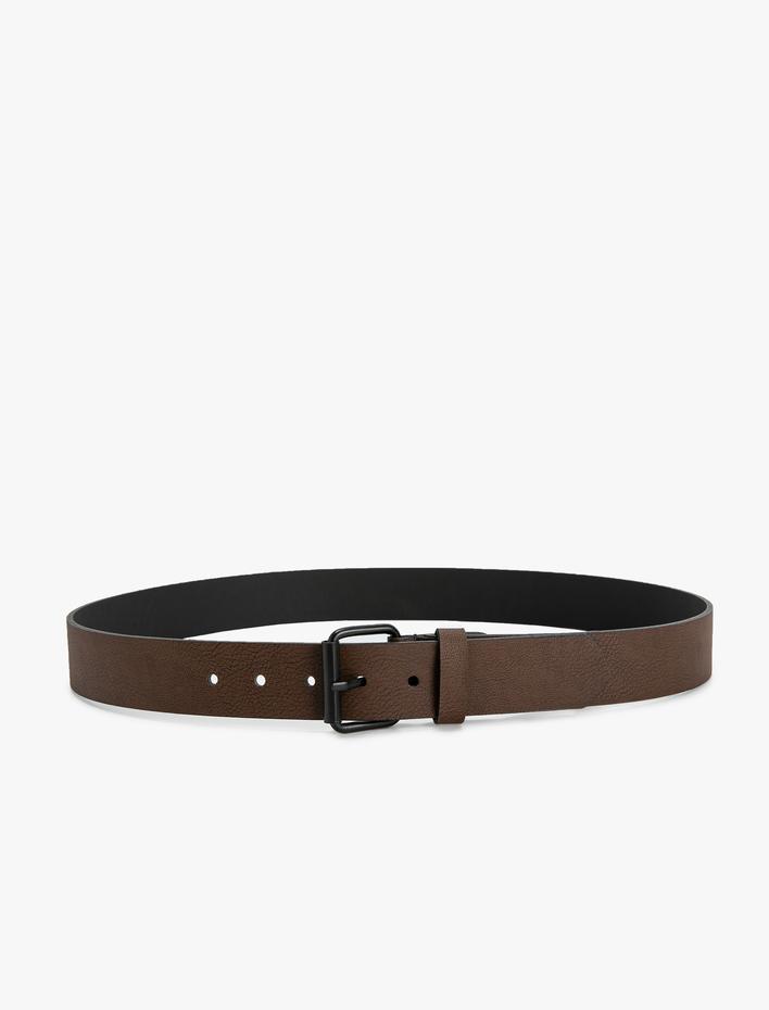 Erkek Kemer Deri Görünümlü Metal Toka Detaylı