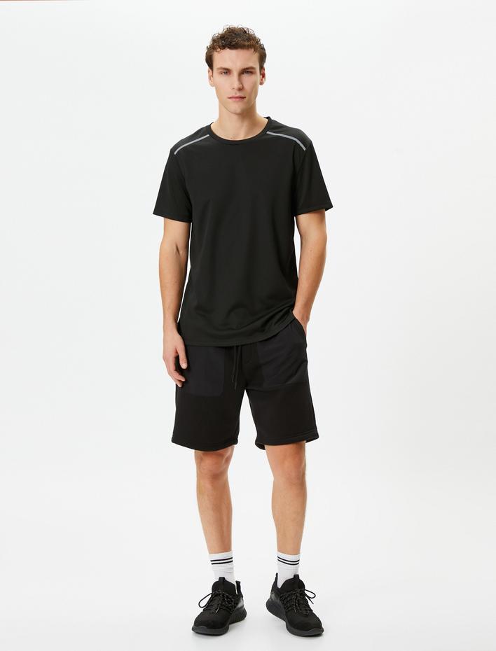  Spor Şort Cepli Beli Bağcıklı Kumaş Detaylı Şardonlu