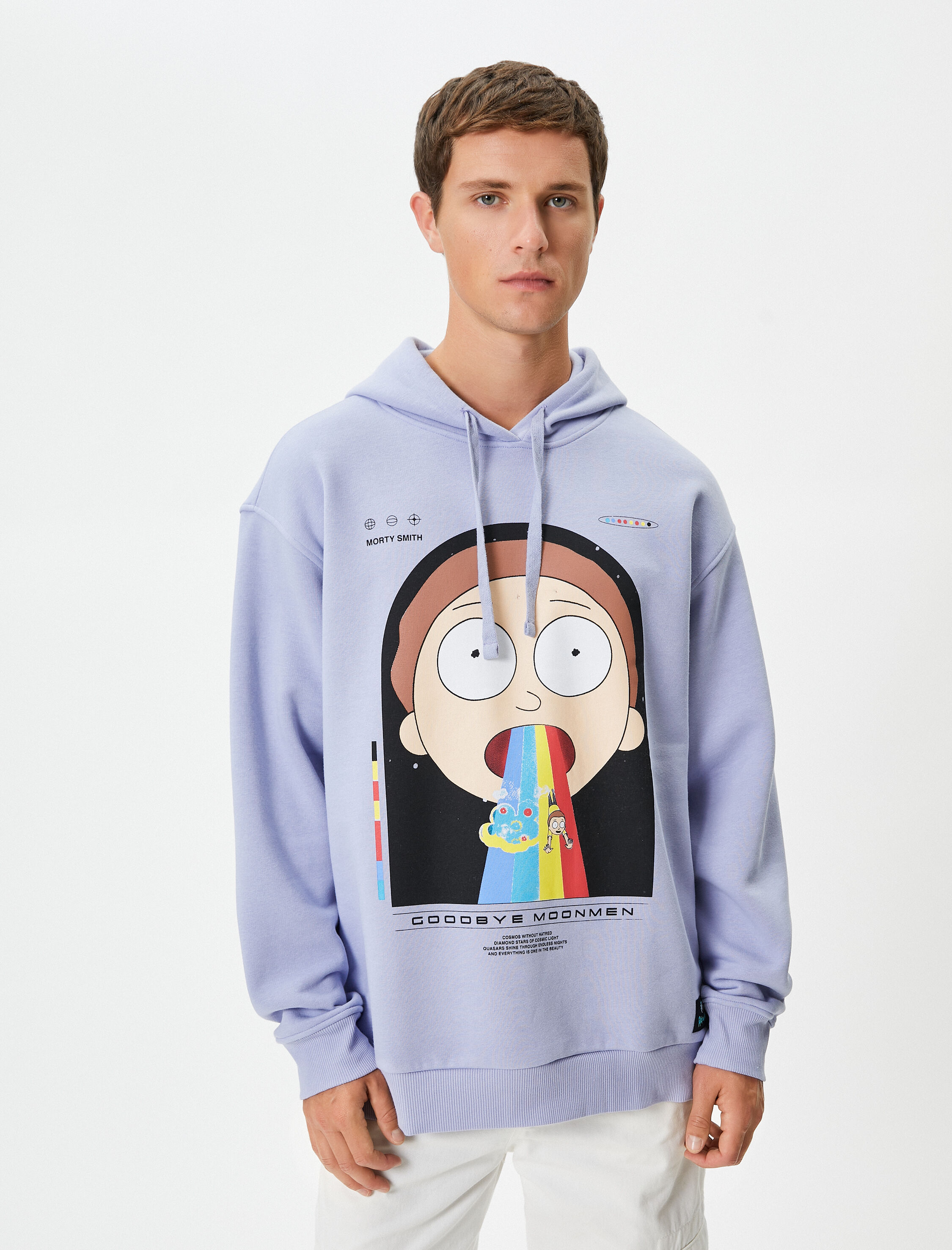   Rick and Morty Kapşonlu Sweatshirt Rahat Kesim Lisanslı Baskılı Şardonlu