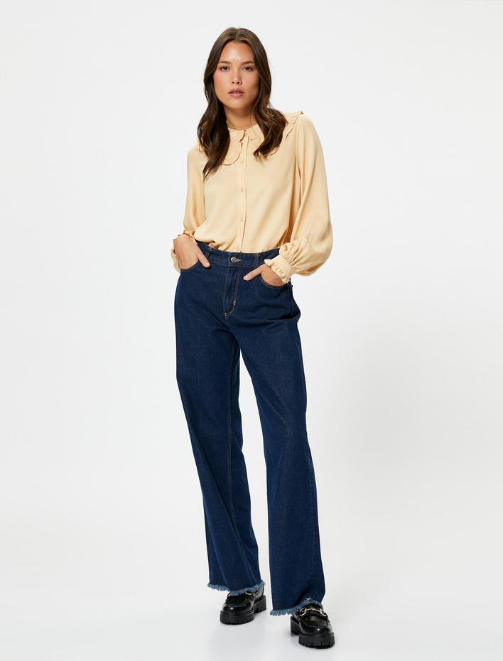  Bebe Yaka Bluz Balon Kollu Fırfırlı Düğmeli Regular Fit