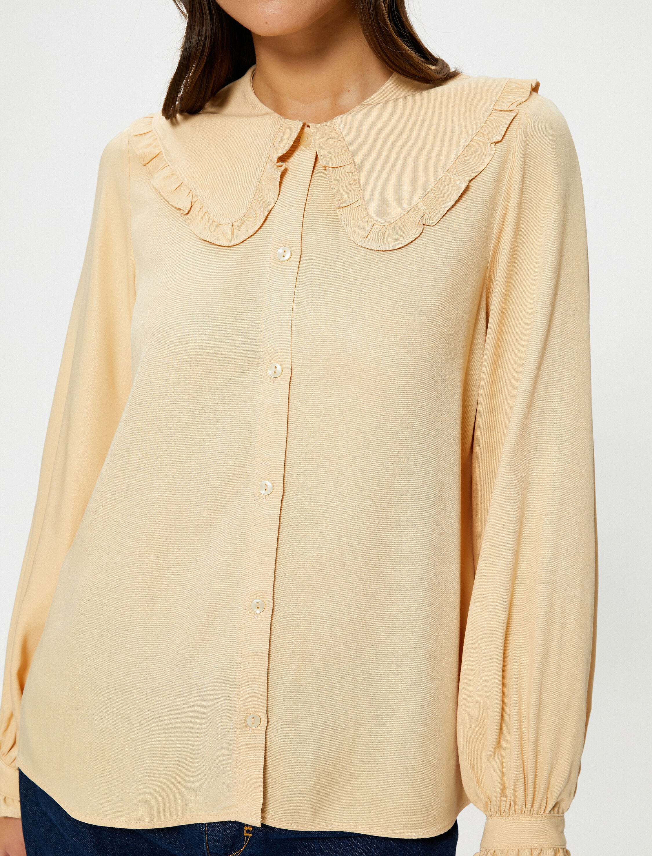   Bebe Yaka Bluz Balon Kollu Fırfırlı Düğmeli Regular Fit