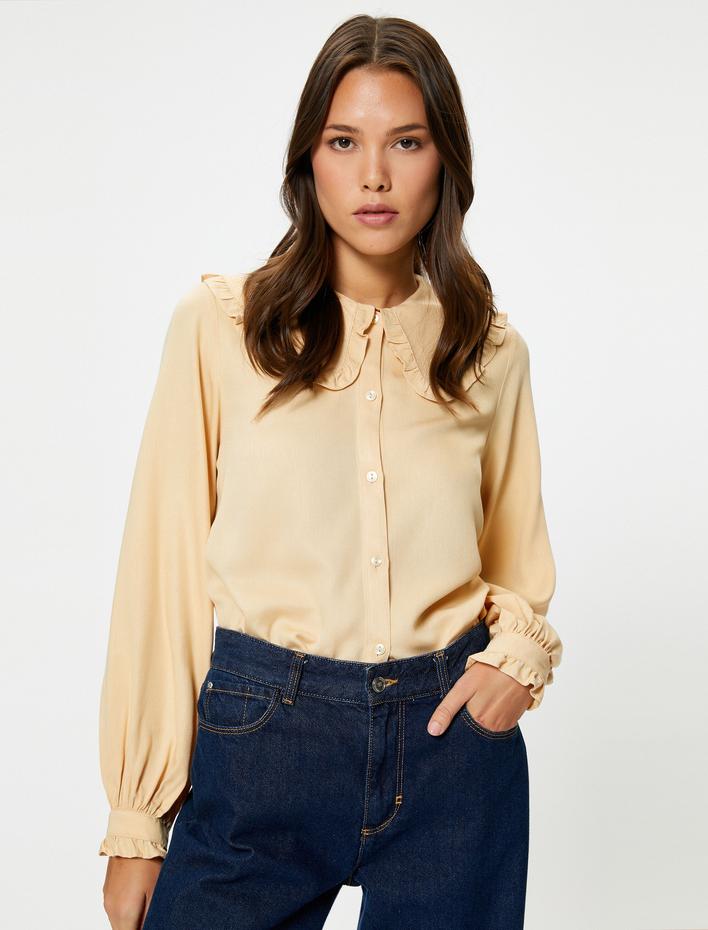  Bebe Yaka Bluz Balon Kollu Fırfırlı Düğmeli Regular Fit