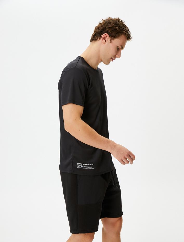  Spor Tişört Arkası Slogan Baskılı Bisiklet Yaka Kısa Kollu