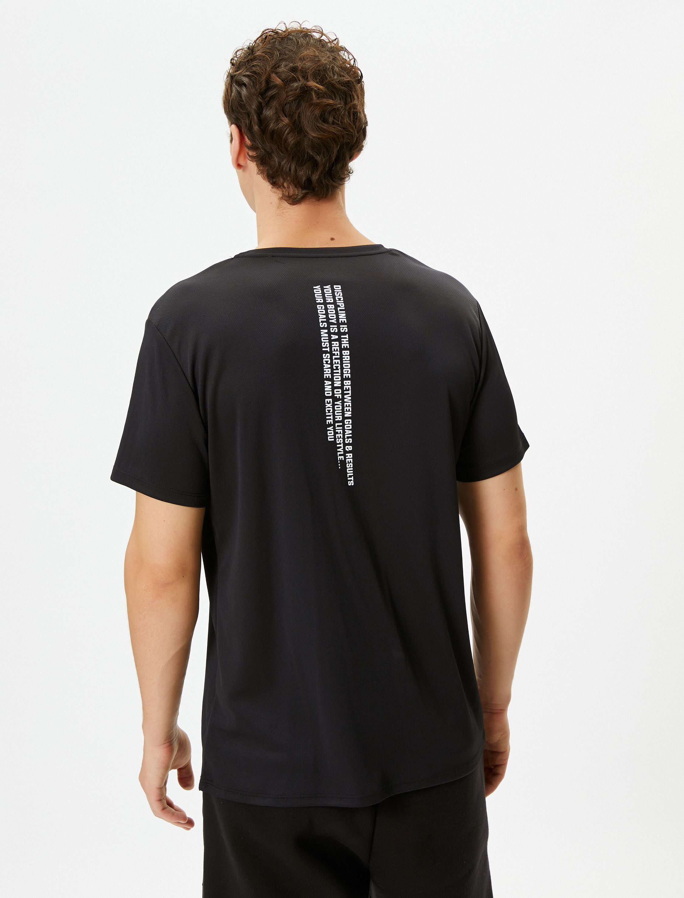   Spor Tişört Arkası Slogan Baskılı Bisiklet Yaka Kısa Kollu