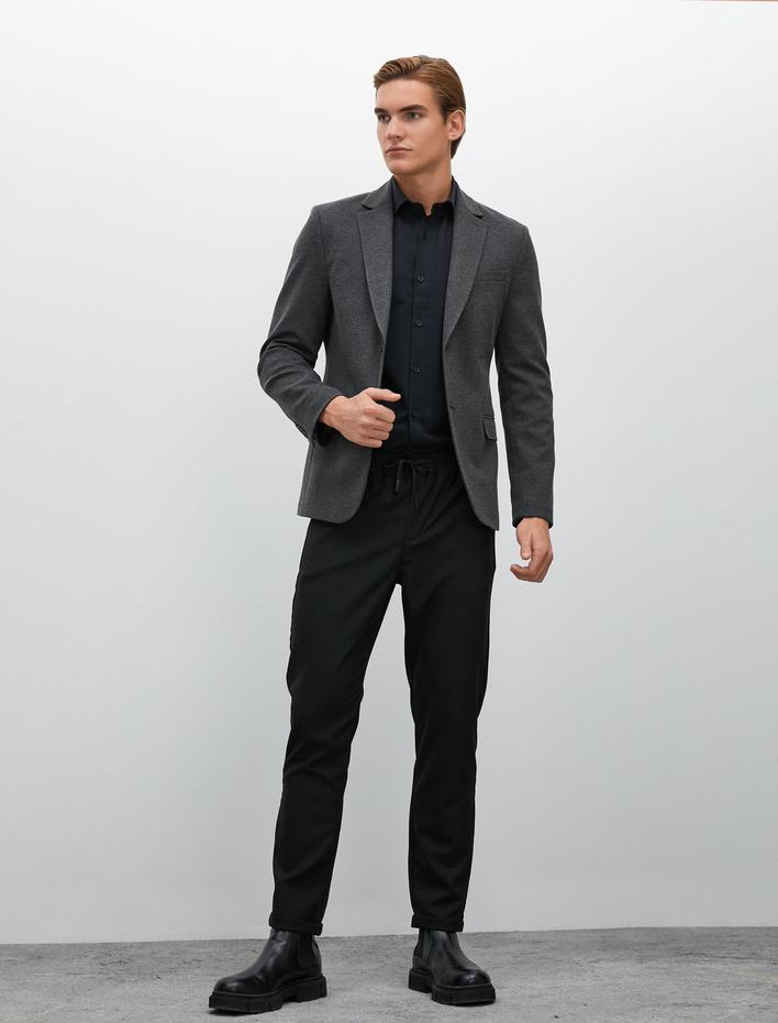  Blazer Ceket Düğmeli Cep Detaylı Slim Fit