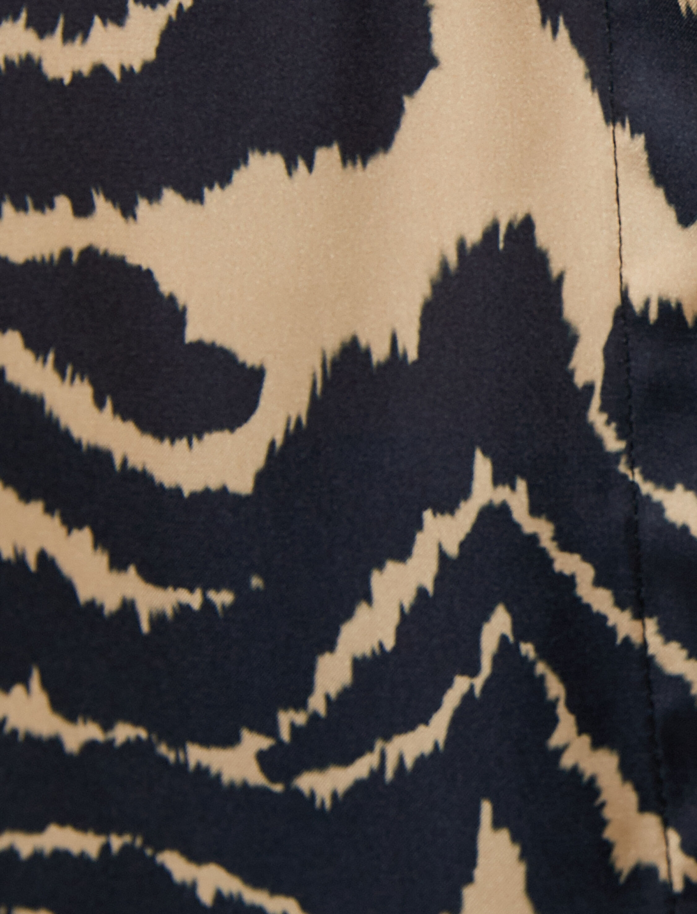   Saten Gömlek Zebra Desenli Cepli Düğmeli Uzun Kollu