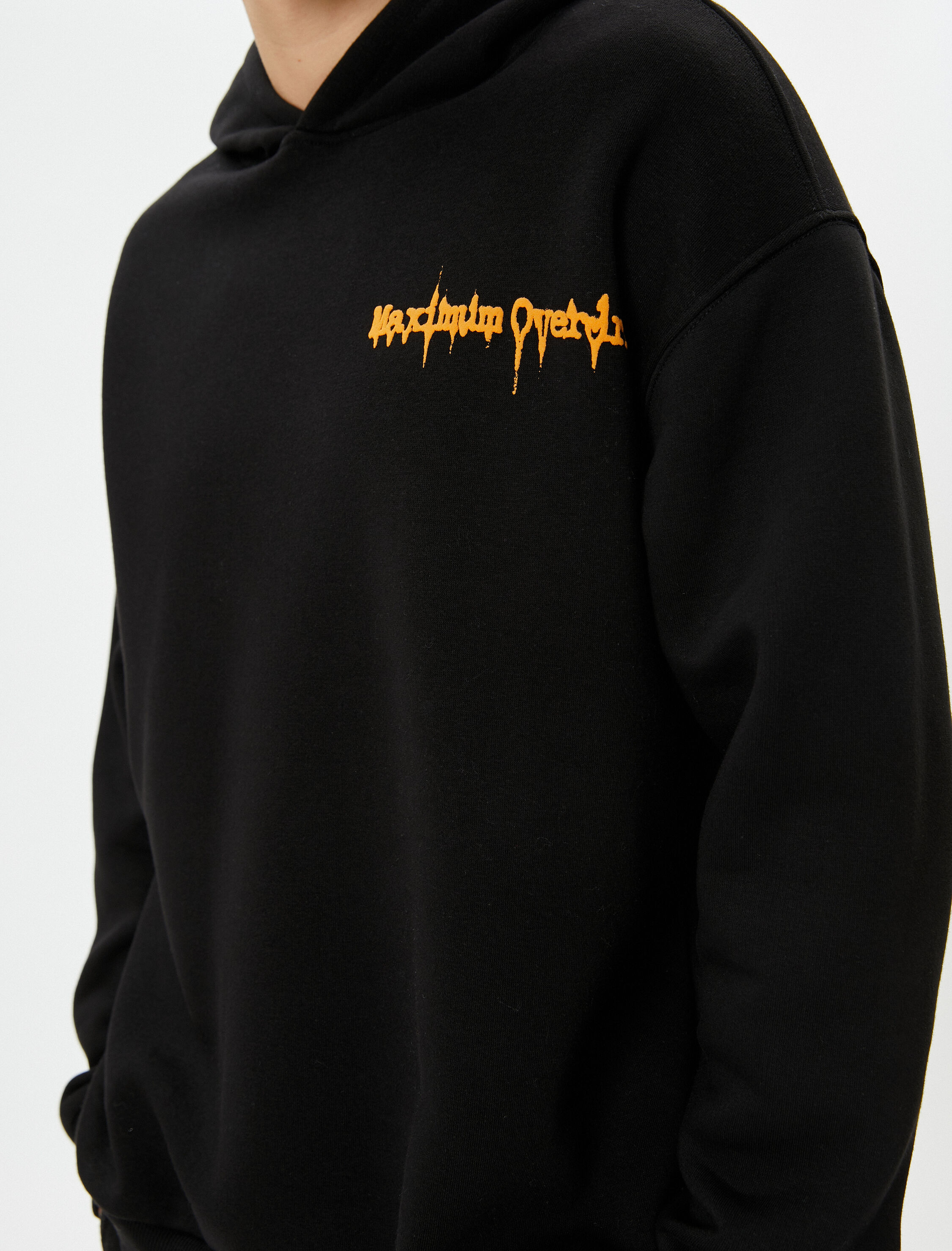   Oversize Hoodie Arkası Baskılı Kuru Kafa Temalı Sloganlı Şardonlu